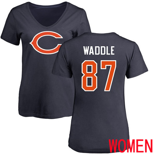 Chicago Bears Navy Blue Women Tom Waddle Name and Number Logo NFL Football #87 T Shirt->nfl t-shirts->Sports Accessory